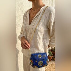 Ramla Mosaic Tile Clutch Crossbody Bag Blue Boho Statement Purse